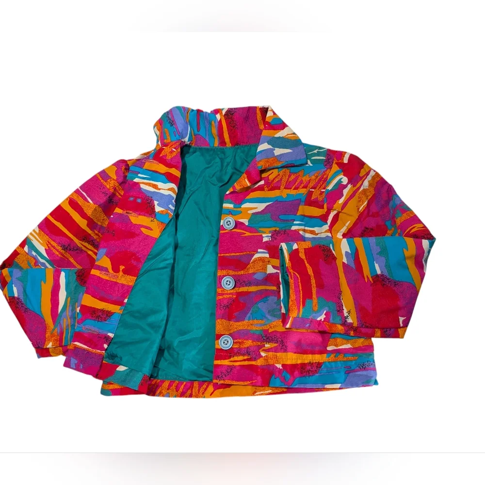 80s 90s Vintage Vibrant Abstract Multicolor Cropped Kids Jacket Neon‎